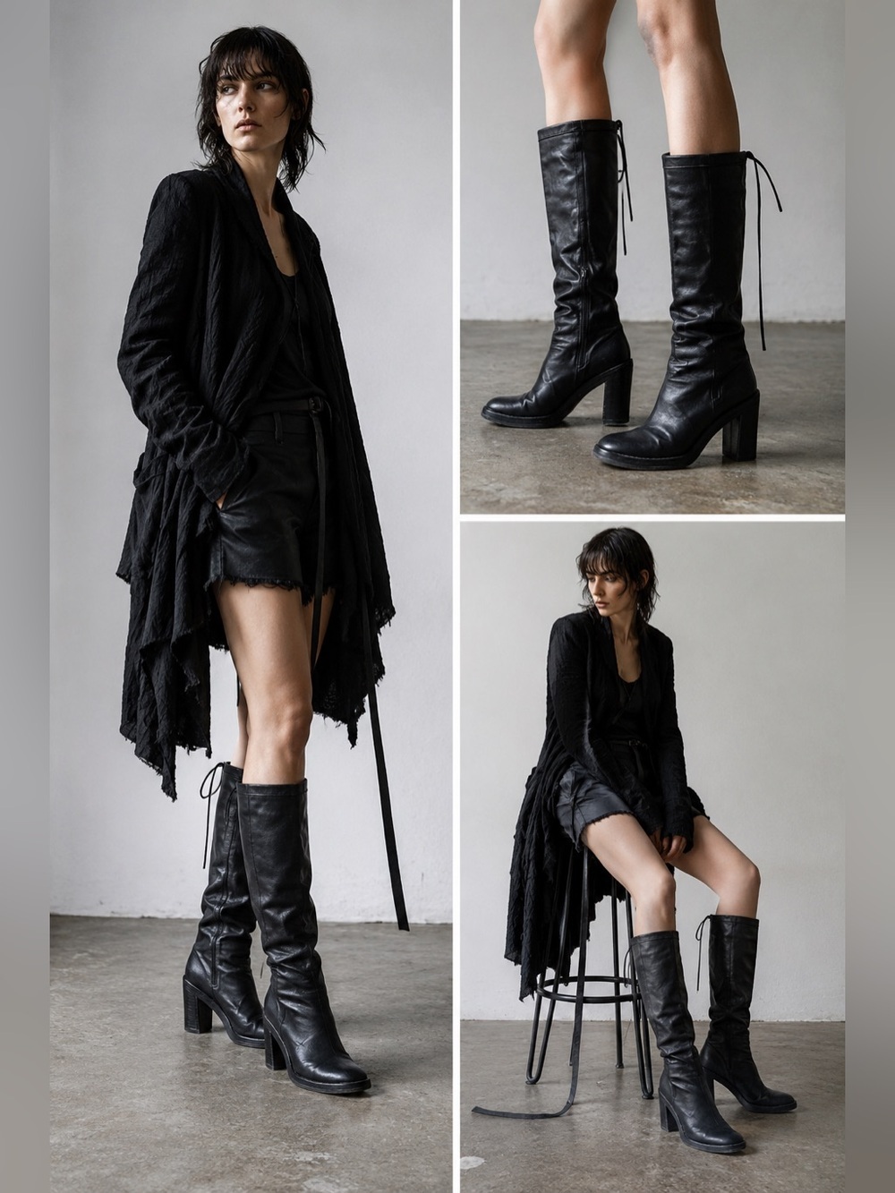 Ann Demeulemeester Black Leather Knee High Boots Archive Goth Avant Garde - Picture 7 of 16